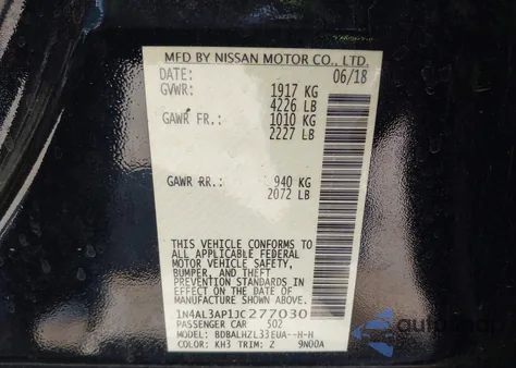 2018 Nissan Altima 2.5 Sr from USA, damaged, VIN 1N4AL3AP1JC277030